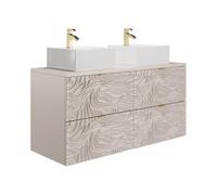 Vente-unique - Meuble de Salle de Bain Suspendu texturé avec Double Vasque à Poser carrée - Beige - 120 cm - RINAREL