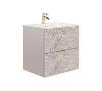 Vente-unique - Meuble de Salle de Bain Suspendu texturé avec Vasque à encastrer - Beige - 60 cm - RINAREL