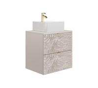 Vente-unique - Meuble de Salle de Bain Suspendu texturé avec Vasque à Poser carrée - Beige - 60 cm - RINAREL