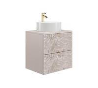Vente-unique - Meuble de Salle de Bain Suspendu texturé avec Vasque à Poser Ronde - Beige - 60 cm - RINAREL