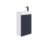 Vente-unique - Meuble Lave Main strié avec Porte réversible Bleu et Blanc - H60 x L40 x P22 - VAHIRA