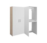Vente-unique - Meuble pour Machine à Laver et séche-Linge avec Colonne Double Porte - Naturel Clair et Blanc - L156 x H184 cm - ERKANO