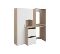 Vente-unique - Meuble pour Machine à Laver et séche-Linge avec placards et Colonne de Rangement - Naturel Clair et Blanc - L156 x H184 - ERKANO
