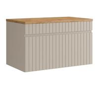 Vente-unique - Meuble sous Vasque Suspendu strié Beige avec Planche - 80 cm - SATARA