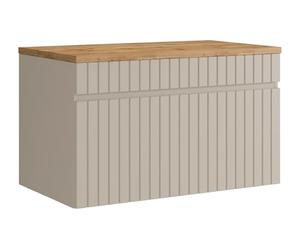 Vente-unique - Meuble sous Vasque Suspendu strié Beige avec Planche - 80 cm - SATARA