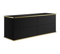 Meuble sous vasque suspendu strié liseré doré 4 tiroirs - Noir - 150 cm - KELIZA