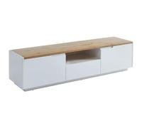 Vente-unique - Meuble TV Amani avec 2 Portes et 1 tiroir - MDF Blanc laqué et chêne Naturel, Design Moderne et élégant, Grand Espace de Rangement pour Salon Contemporain, Finition de qualité