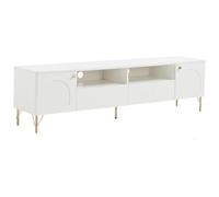 Vente-unique - Meuble TV avec 2 Portes, 2 tiroirs et 2 niches - Blanc et doré - ALOBARA