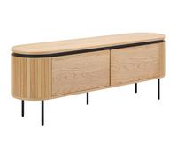 Vente-unique-Meuble TV avec 2 Portes placage chêne et métal - Naturel Clair et Noir - CARDIONA