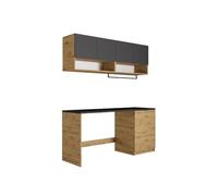 Vente-unique - Meubles de buanderie pour Machine à Laver avec Plan de Travail - L182 cm - Anthracite et Naturel Clair - NATAJI