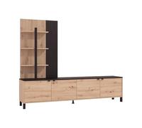 Mur TV avec 4 portes et 3 étagères - Naturel et Noir - NUJA