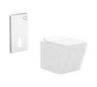 Pack WC suspendu blanc avec bâti-support décoratif - CLEMONA