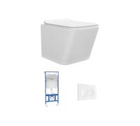Vente-unique - Pack WC suspendu blanc mat avec bâti-support et plaque de déclenchement blanche - CLEMONA