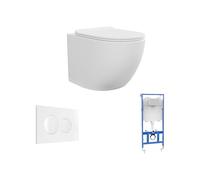 Vente-unique - Pack WC suspendu blanc mat avec bâti-support et plaque de déclenchement - JAVOINE