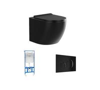 Vente-unique - Pack WC suspendu noir mat avec bâti-support et plaque de déclenchement - JAVOINE