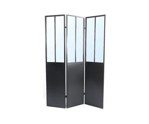 Vente-unique - Paravent Miroir Atelier Industriel 3 pans - Métal - H. 180 x L. 122 cm - Noir - Coventry
