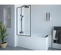 Vente-unique - Pare baignoire noir mat style industriel - 70 x 140 cm - Verre trempé - BRADENTON