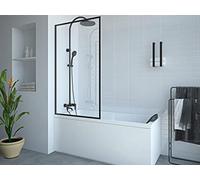 Pare baignoire noir mat style industriel - 80 x 140 cm - Verre trempé - BRADENTON Noir