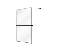 Vente-unique - Paroi de douche à l'italienne avec porte-serviette et étagére - 140 x 200 cm - Noir mat - BONPERO