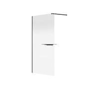 Vente-unique - Paroi de douche à l'italienne brume avec porte serviette et étagéres - 120 x 200 cm - Noir mat - POMARO