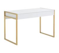 Vente-unique Pascal MORABITO - Bureau avec 2 tiroirs - MDF laqué et métal - Blanc et doré - Mason II de Pascal Morabito