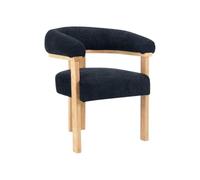 Chaise avec accoudoirs en tissu bouclette et bois d'hévéa naturel - Anthracite foncé - LIVELIA de