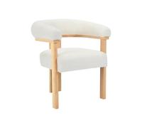 Vente-unique Pascal MORABITO - Chaise avec accoudoirs en Tissu Bouclette et Bois d'hévéa Naturel - Blanc - LIVELIA de Pascal MORABITO