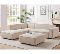 Vente-unique Pascal MORABITO - Grand canapé d'angle Gauche et Pouf en Velours côtelé Beige BORORE de Pascal Morabito