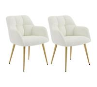 Vente-unique Pascal MORABITO - Lot de 2 chaises avec accoudoirs - Tissu Bouclette et métal doré - Blanc - PEGA de Pascal MORABITO
