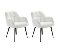 Vente-unique Pascal MORABITO - Lot de 2 chaises avec accoudoirs - Tissu Bouclette et métal Noir - Blanc - PEGA de Pascal MORABITO