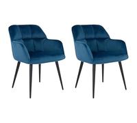 Vente-unique Pascal MORABITO - Lot de 2 chaises avec accoudoirs - Velours et métal - Bleu - PEGA de Pascal MORABITO