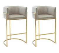 Vente-unique Pascal MORABITO - Lot de 2 tabourets de Bar en Velours et Acier Inoxydable - Beige et doré - Peria de Pascal MORABITO