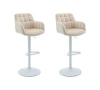 Vente-unique Pascal MORABITO - Lot de 2 tabourets de Bar en Velours et métal Blanc - Hauteur réglable - Créme - PEGA de Pascal MORABITO