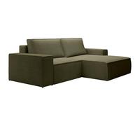 Vente-unique - Petit canapé d'angle Droit Convertible en Velours côtelé Vert Kaki Amelia - 3 Places