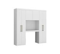 Vente-unique Pont de lit Antero - 6 Portes - avec armoires et rangements - L.200 cm - Blanc