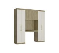 Pont de lit ANTERO II - 6 portes - Avec armoires et rangements - L.200 cm - Chêne et Ivoire