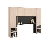 Pont de lit avec rangements - Avec LEDs - L265 cm - Coloris : Naturel et noir - VELONA