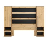 Pont de lit avec rangements et LEDs - L269 cm - Coloris : Naturel et noir - VARLY