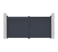 Vente-unique - Portail battant aluminium persienné L355 x H180 cm anthracite - VIAZO