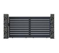 Vente-unique - Portail coulissant aluminium ajouré L374 x H183 cm anthracite - PRIMO