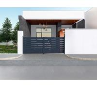 Vente-unique - Portail électrique battant aluminium ajouré L397 x H166 cm anthracite - PRIMO