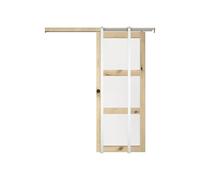 Porte coulissante avec système à galandage en bois et verre trempé - 3 fenêtres - H205 x L93 cm - ACOSTA II