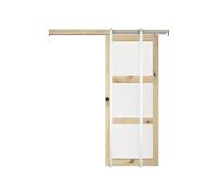 Vente-unique - Porte coulissante avec système à galandage en bois et verre trempé dépoli - 3 fenêtres - H205 x L73 cm - ACOSTA II