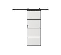 Vente-unique - Porte coulissante avec systéme en applique - aluminium et verre trempé transparent - H205 x L93 cm - SINCA II