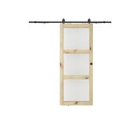 Vente-unique-Porte coulissante avec système en applique en bois et verre trempé dépoli - 3 fenêtres - H205 x L73 cm - ACOSTA II