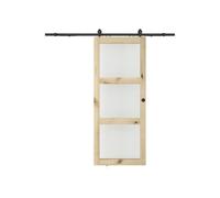 Vente-unique - Porte coulissante avec systéme en applique en bois et verre trempé dépoli - 3 fenêtres - H205 x L63 cm - ACOSTA II