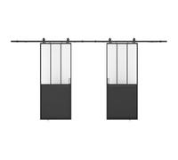 Porte coulissante double atelier avec système en applique - Noir et verre trempé - 2 x H205 x L93 cm - ARTISTO II