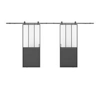 Porte coulissante double atelier avec système en applique - Noir et verre trempé dépoli - 2 x H205 x L93 cm - ARTISTO II