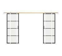 Vente-unique - Porte coulissante double avec systéme à galandage - aluminium et verre trempé transparent - 2 x H205 x L93 cm - SINCA II