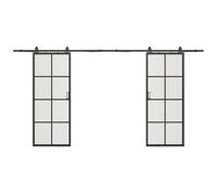 Vente-unique - Porte coulissante double avec systéme en applique - aluminium et verre trempé dépoli - 2 x H205 x L73 cm - WILDEN II